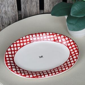 Rae Dunn Elegant Red and White Checkered Mini Oval Plate-Yum